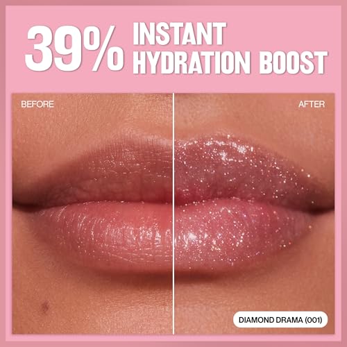 REVLON Super Lustrous Glimmer Gloss Gift Set, 3-Piece, Non-Sticky Lip Makeup, Plant-Based Glitter, High-Shine Finish, 008 Rose Glow, 005 Glazed Almond 001 Diamond Drama