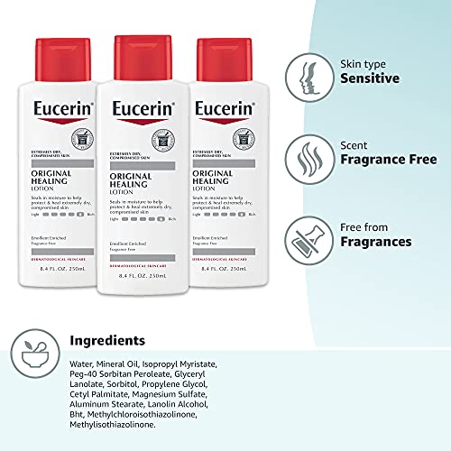 Eucerin Original Healing Lotion - Fragrance Free, Rich Lotion for Extremely Dry Skin - 8.4 fl. oz. Bottle (Pack of 3)