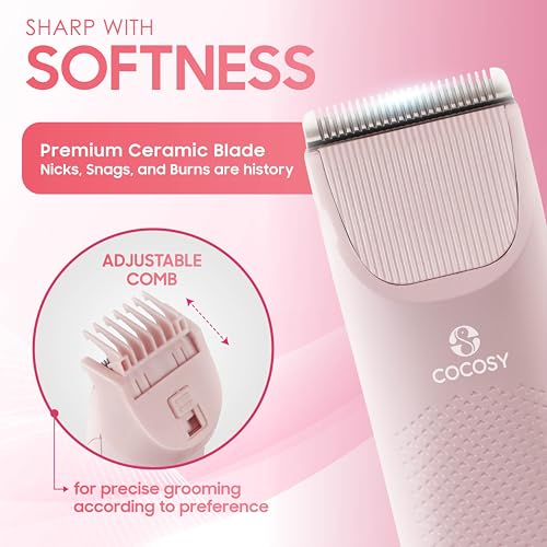 Bikini Trimmer - Pubic Hair Trimmer for Women, Ceramic Blade, Waterproof Electric Shaver for Women with Standing Recharge Dock & Travel Pouch, Female Hygiene Razor