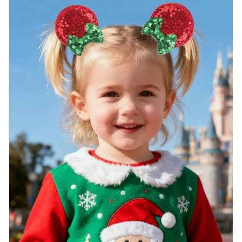 Ayesha Christmas Mouse Ears Hair Clips for Toddler Girls Red Mouse Bows Barrettes Hair Accessories for Baby Girls Toddler Kids Christmas Costume Party