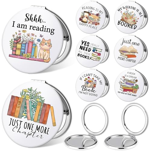 Weysat 8 Pcs Book Club Gifts Book Lovers Compact Mirror for Women Portable Makeup Pocket Mirror for Mother's Day Lovers Teacher Adult Women Librarian Bookish Club Gifts Graduation Party Supplies