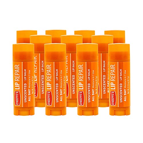 O'Keeffe's Unscented Lip Repair Lip Balm for Dry, Cracked Lips, Stick, (Pack of 11)