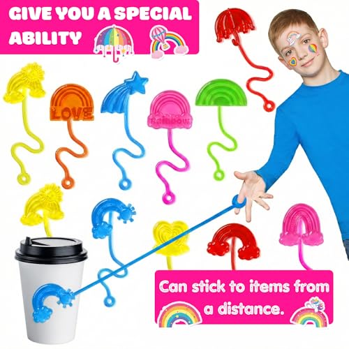48 Piece Rainbow Party Favors - Sticky Hands & Tattoos