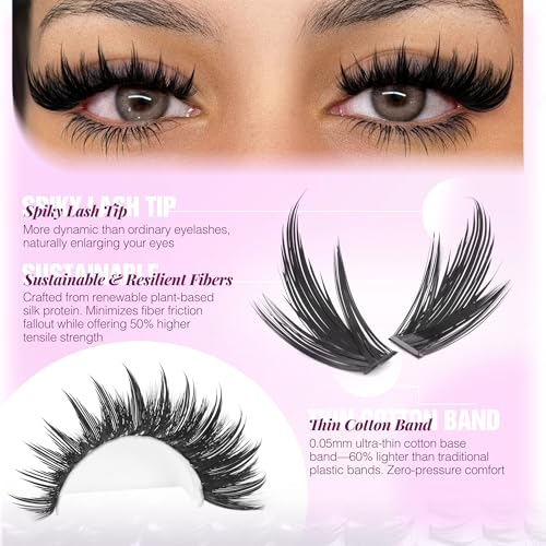 Spiky Manga Eyelash Clusters D Curve 12-20mm with Bottom Lashes