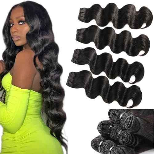 RESACA Body Wave 4 Bundles Human Hair Weave Weft Extentions Bundles for Women 24 26 28 30 Inch 100% Unprocessed Brazilian Virgin Human Hair (Nature Color Black)