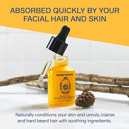 SEVEN POTIONS Natural Beard Oil for Men 1 FL OZ / 30ml ? Sweet & Woody Beard Softener & Conditioner ? Vegan Conditioning Oil That Helps Prevent Itch & Dandruff (Woodland Harmony)