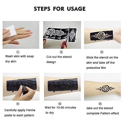 12 Sheet Henna Tattoo Stencil Kit - Indian Temporary Tattoo Templates