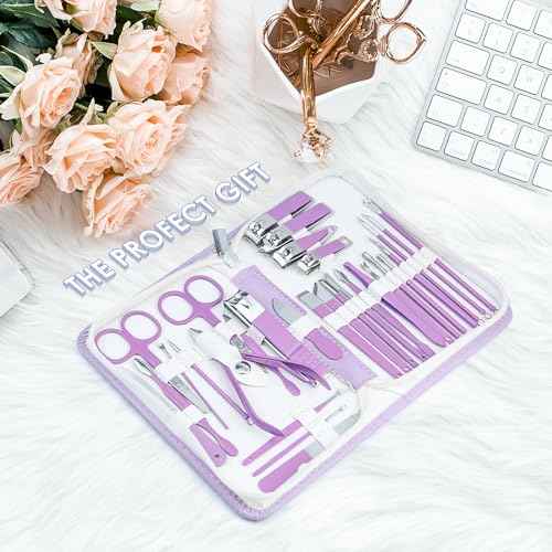 Manicure Set Professional Manicure Kit - 30 in 1 Pedicure Kit Nail Clippers Set Stainless Steel Nail Kit for Women - Purple