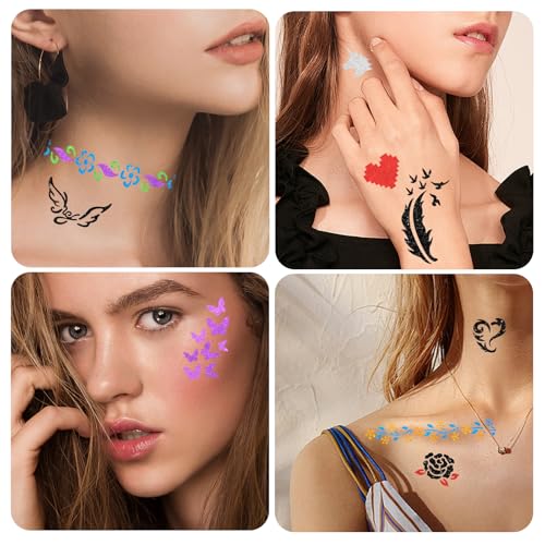 390 PCS Temporary Tattoo Stencils Kit for Kids, 28 Sheets