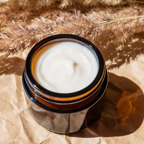 Amber Glass Cosmetic Jar with Black Lid & Spatula - 1oz Reusable Lotion Container