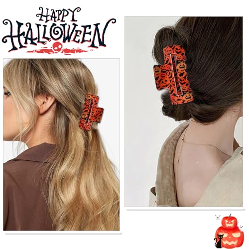 Halloween Hair Clips Cute Pumpkin Orange Hair Accessories Square Large Claw Clips for Thick Thin Hair Styling Strong Hold Non Slip Hair Clip for Women Girls Halloween Decorations