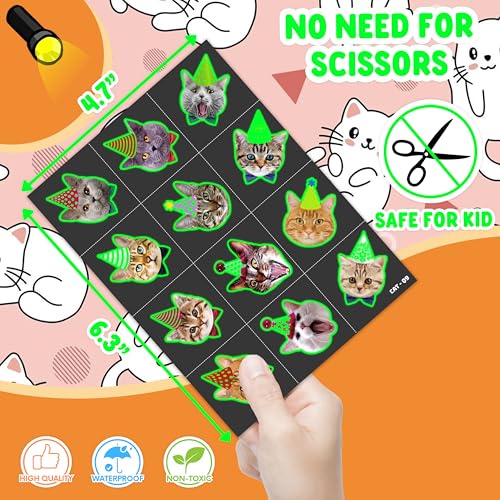 96 PCS Super Cute Cat Cats Pet Pre-Cut Luminous Glow in the dark Temporary Tattoos for Kids Themed Birthday Party Supplies Favors Decorations 8 Sheets Fake Tattoo Stickers Gifts for Boys Girls Rewards