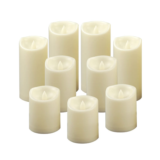 CANDLE CHOICE Waterproof Outdoor Battery Operated Flameless Pillar Candles with Timer White Plastic Realistic Flickering Electric LED Lights for Lantern Garden Wedding Christmas Decorations 9 Pack