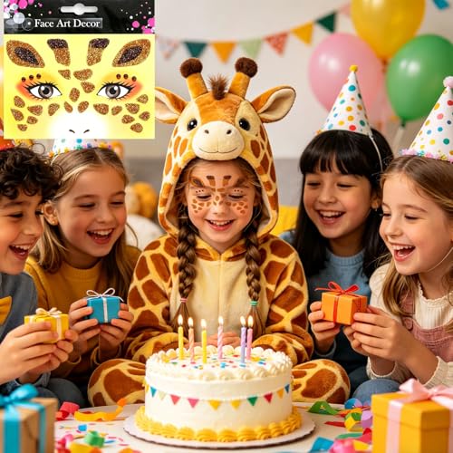 Glitter Giraffe Face Stickers - Temporary Sparkly Makeup Art Decals