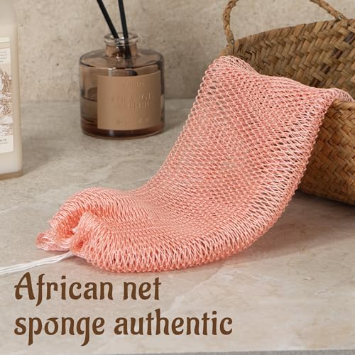 Pink African Net Sponge with Knots - Exfoliating Washcloth for Shower & Bath