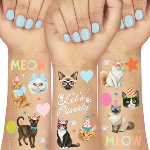 Cat Birthday Temporary Tattoos - 54 Pack Party Decorations
