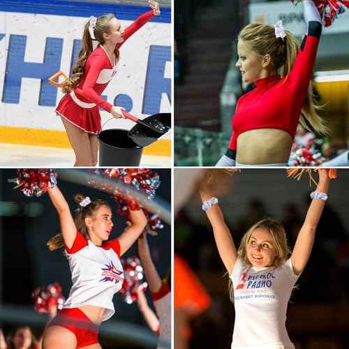 24 PCS Shiny Metallic Hair Scrunchies Bulk, Cheer Scrunchies Hair Accessories Cheerleading Hair Ties Elastics for Women Cheerleading Teams (Silver)