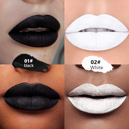 Black White Matte Lipstick Set - 2Pc Twist Up for Halloween Cosplay