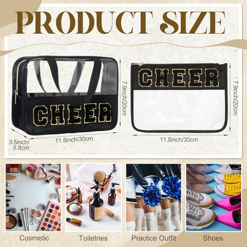 Hosuly 4-Piece Glitter Cheer Backpack Set with Travel & Makeup Bags, Black