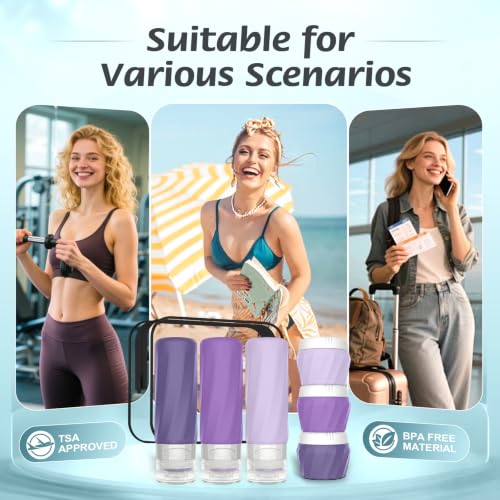YIIMER Purple Travel Bottles Set 6pcs TSA Approved Silicone Toiletry Containers