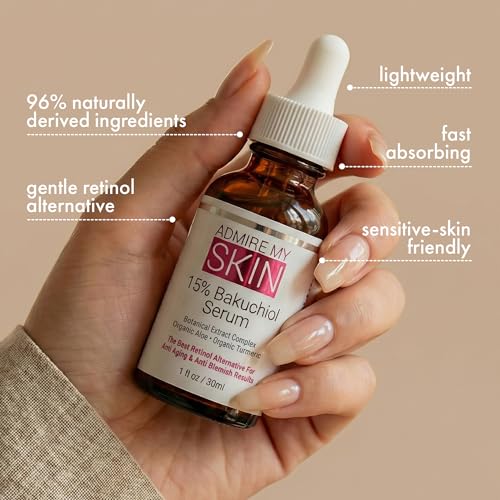 Admire My Skin Bakuchiol Serum Natural Retinol Serum Alternative for Face ? Anti Blemish Anti Aging Facial Serum Contains Organic Aloe + Turmeric 1oz