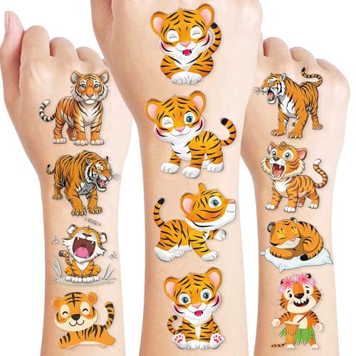 Tiger Temporary Tattoos for Kids - 100PCS Safari Party Pack