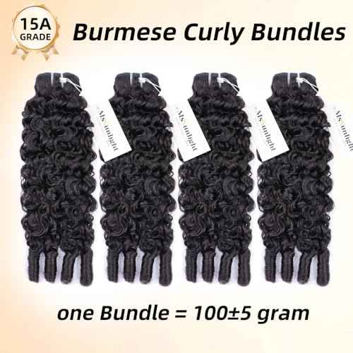 MsSunlight Burmese Curly Bundles Human Hair 20 Inch 100% Unprocessed Quick Weave 15A Water Wave with Spiral Curly End Real Human Hair Extensions Natural Black