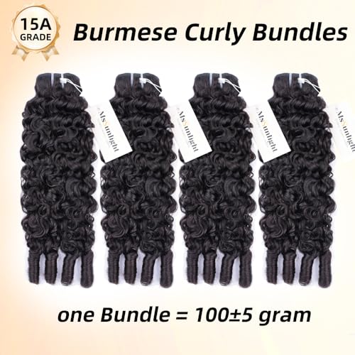 MsSunlight Burmese Curly Bundles Human Hair 18 Inch 100% Unprocessed Quick Weave 15A Water Wave with Spiral Curly End Real Human Hair Extensions Natural Black