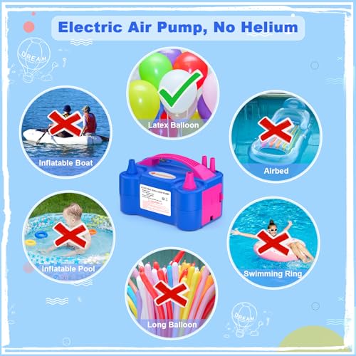 IDAODAN Electric Balloon Pump, Portable Electric Balloon Blower Machine Balloon Air Pump Dual Nozzle Rose Red 110V 600W Balloon Inflator for Party Decorations