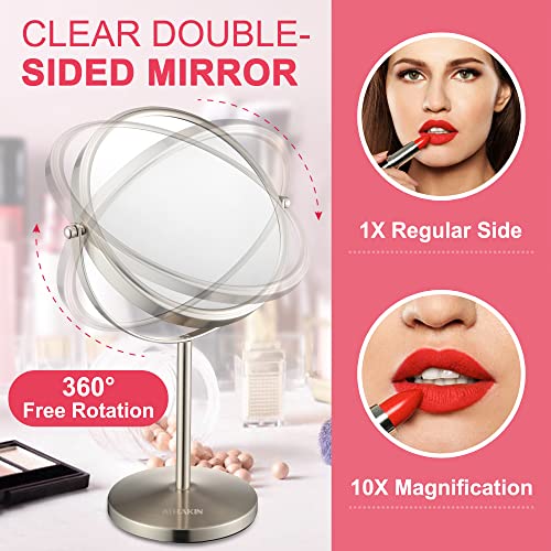 ALHAKIN 8-Inch Double-Sided Magnifying Makeup Mirror 10X/1X Standable Tabletop