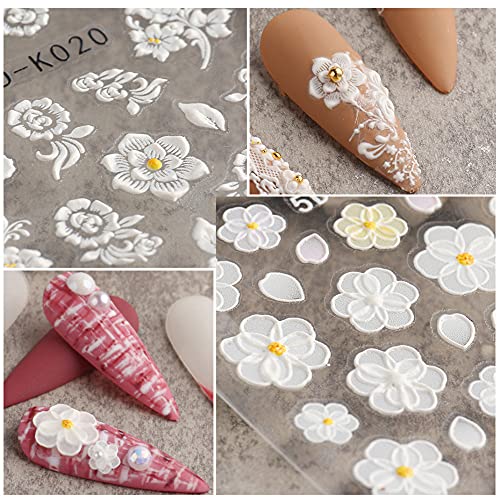 5D Embossed Flower Nail Art Stickers Realistic Rose Butterfly Leaf Nail Decals Self-Adhesive Acrylic Engraved Nail Decoration Accessories Sliders for Women Nail Art Designs DIY Nail Decor (4 Sheets)