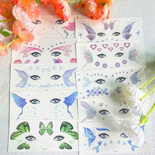 Glitter Fairy Makeup Kit Accessories For Women Butterfly Face Temporary Tattoos Stickers For Eyes Princess Rave Party Favors Gifts