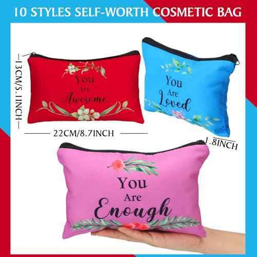 Hillban 10 Pcs Christmas Makeup Bags Gifts for Women Bulk Xmas Cosmetic Bags Inspirational Christian Bible Verse Cosmetic Pouch Christmas Religious Church Travel Canvas Pouch(Fresh,Colorful)