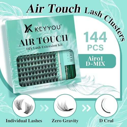 KEYYOU Air Touch Lash Kit - 144pc D Curl 8-18mm Clusters