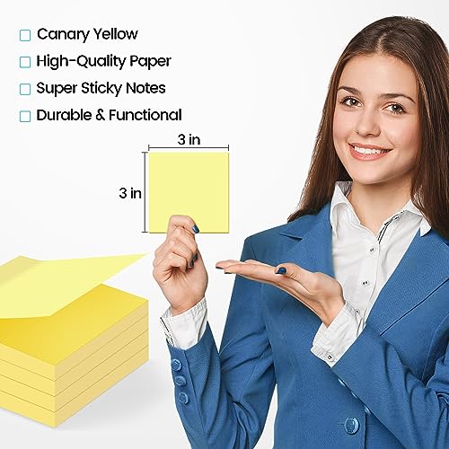 (16 Pack) Sticky Notes 3x3 in Canary Yellow, Clean Removal, Recyclable, Self-Stick Pads, Easy to Post for Home, Office, Notebook