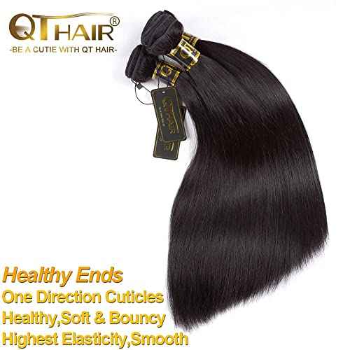 QTHAIR 16A Straight Human Hair 100% Unprocessed Brazilian Virgin Straight Hair Weave Brazilian Straight Hair Extensions (18" 20" 22",300g,Natural Black)