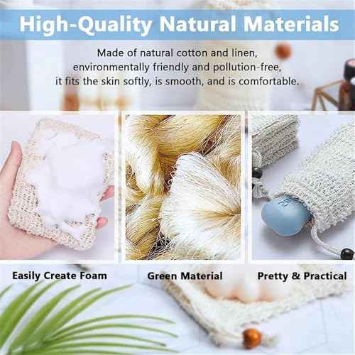 Natural Sisal Soap Saver Bag for Organic Soap Pouch for Exfoliating Lathering and Air-Drying During Showers 4 Pcs