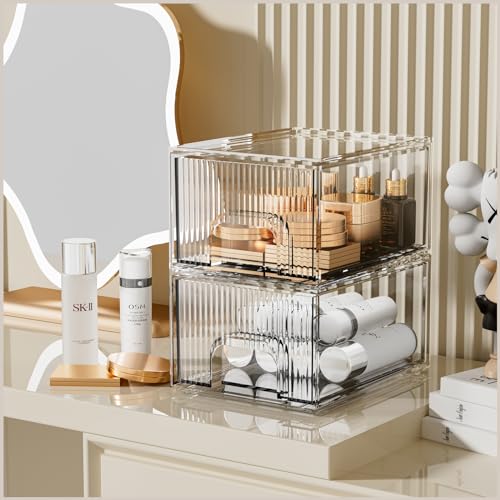 ZHIAI 2-Pack Clear Acrylic Makeup Organizer Drawer