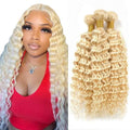 613 Honey Blonde Deep Wave Hair Bundles - 3 Pack, 28-32 Inch