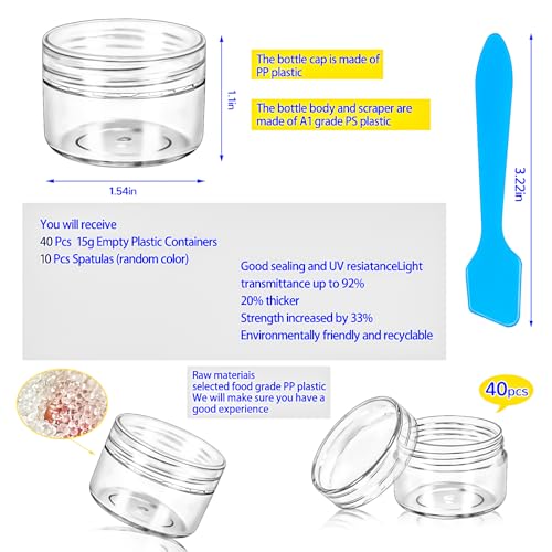 40 Pack 15g Clear Plastic Sample Jars with Lids & Spatulas