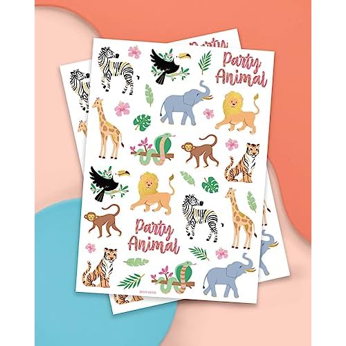 xo, Fetti Jungle Temporary Tattoos - 36 styles | Elephant Arts + Craft, Wild Animal Birthday Party Supplies, Giraffe Safari Baby Shower, Tiger