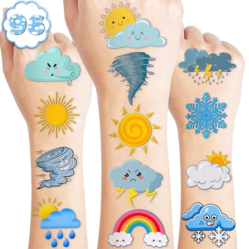 100 PCS Weather Temporary Tattoos for Kids | Party Favors