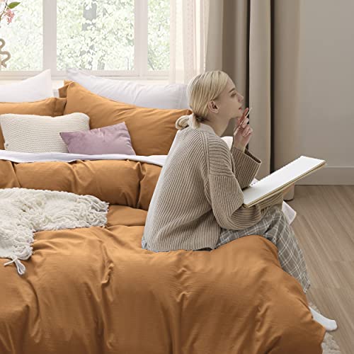 Bedsure Honey Ginger Twin Duvet Cover Set - Soft Prewashed Duvet Cover Twin Size, 2 Pieces, 1 Duvet Cover 68x90 Inches with Zipper Closure and 1 Pillow Sham, Comforter Not Included