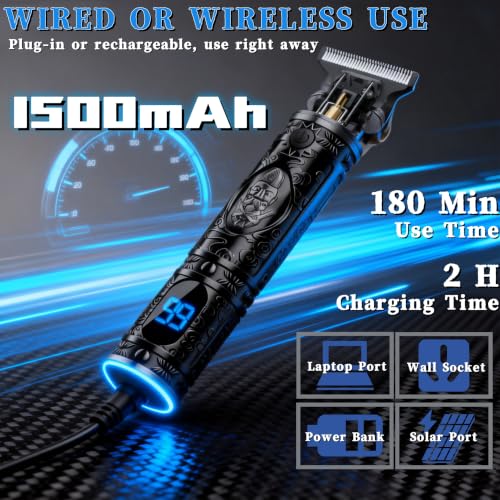 Saoilli 2 Pack Men's Beard Trimmers with Zero Gapped T-Blade, Quiet 8500 RPM, USB Charging