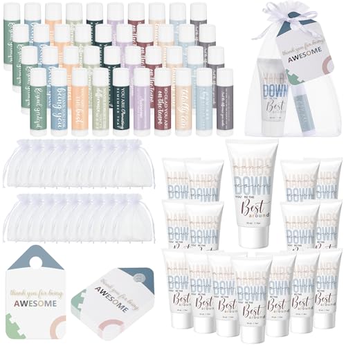 60 Sets Thank You Gifts Bulk for Women Employee Appreciation Gifts Hand Cream and Lip Balm Set Inspirational Hand Lotion for Nurses Office Staff Female Coworker Team Volunteers Guests