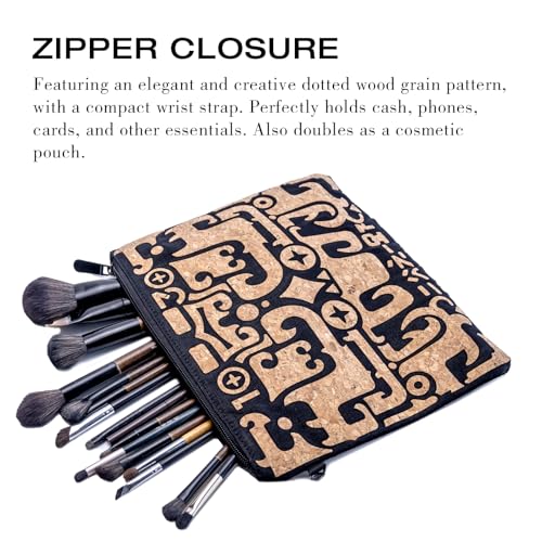 Cork Makeup Bag for Women, Zippered Cosmetic Pouch Organizer for Travel and Commute,Purse
