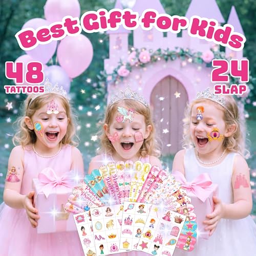 Princess Party Favors Set - 72PC Tattoos & Slap Bracelets