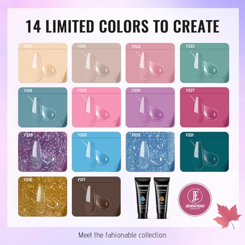 JEWHITENY 14-Color Poly Gel Nail Extension Kit with 48W UV Lamp