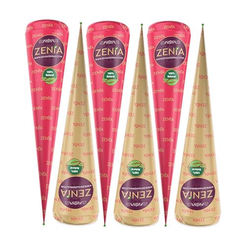 Zenia 6 Pack Natural Henna Hair Color Paste Cones Reddish Brown
