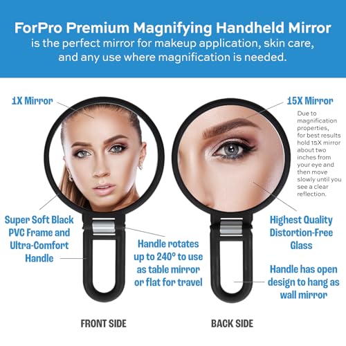 ForPro Premium Handheld Mirror - 1X/15X Magnification, Adjustable